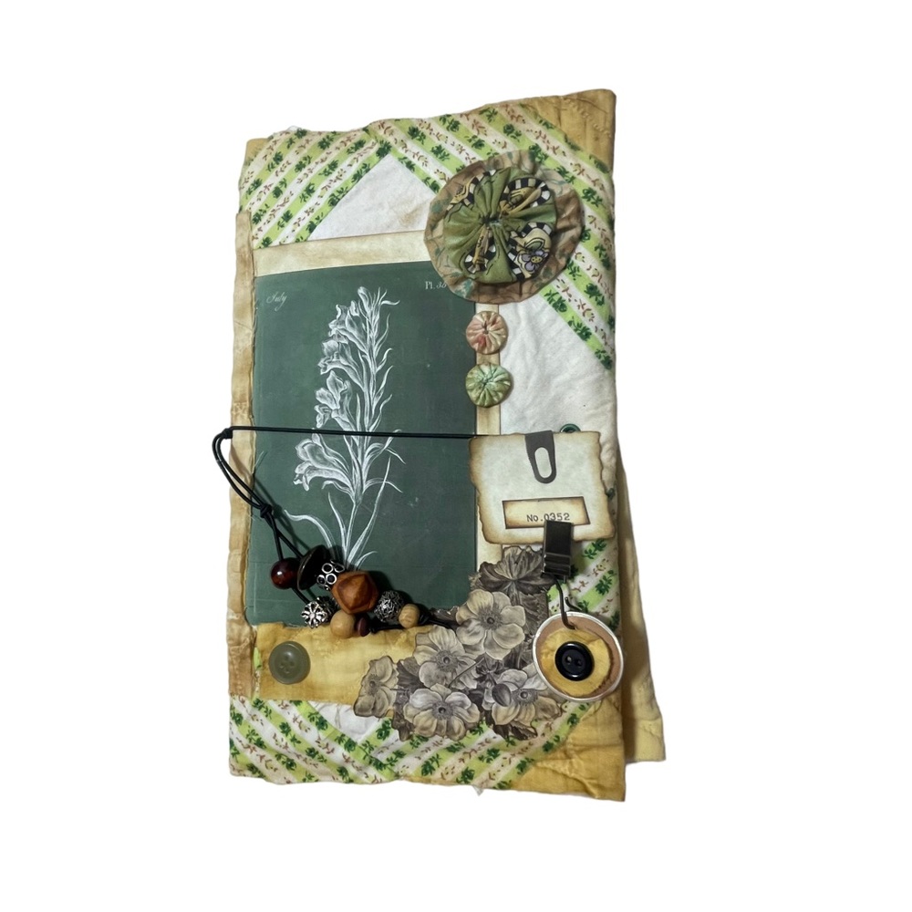 Quilted garden journal handmade tags envelopes pull outs